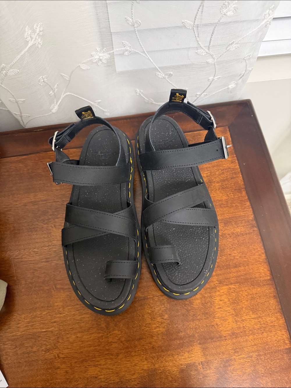 Dr. Martens Black Sandals with Yellow Stitching